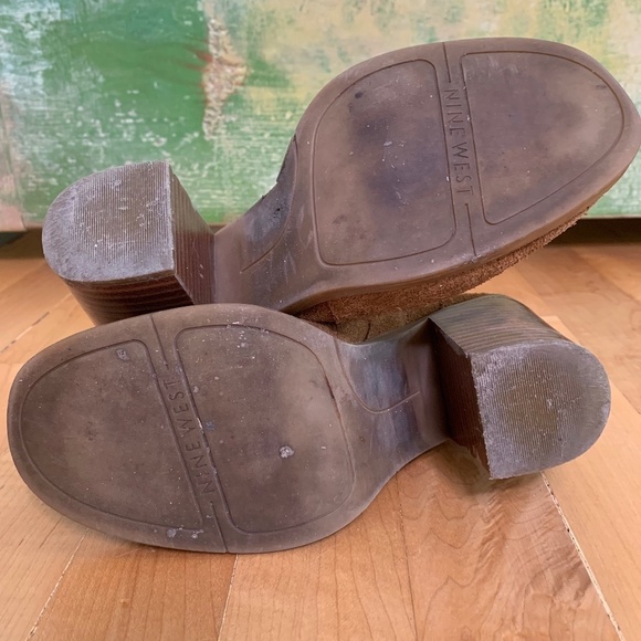 Last Chance👀 Nine West Tan Suede/Leather Block Heel Short Boots Size 5.5 - Picture 7 of 8